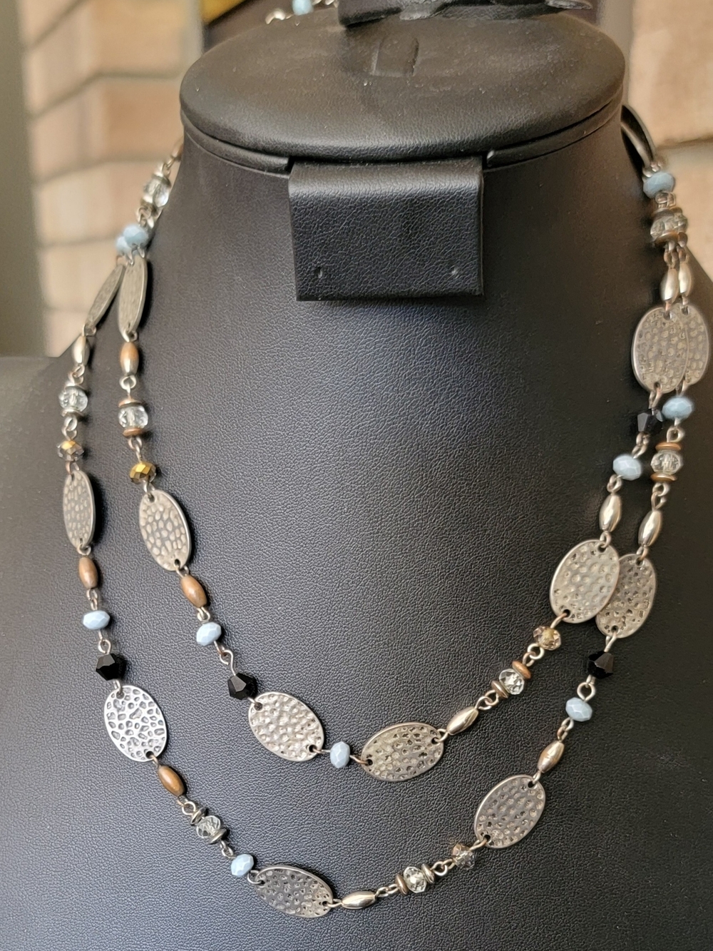 Premier Designs Silver-Tone Layered Necklace with Light Blue Beads